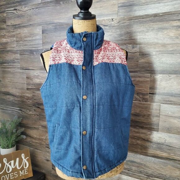 E 2 Western Denim Puffer Jacket Large Full Zip Button - Picture 3 of 9